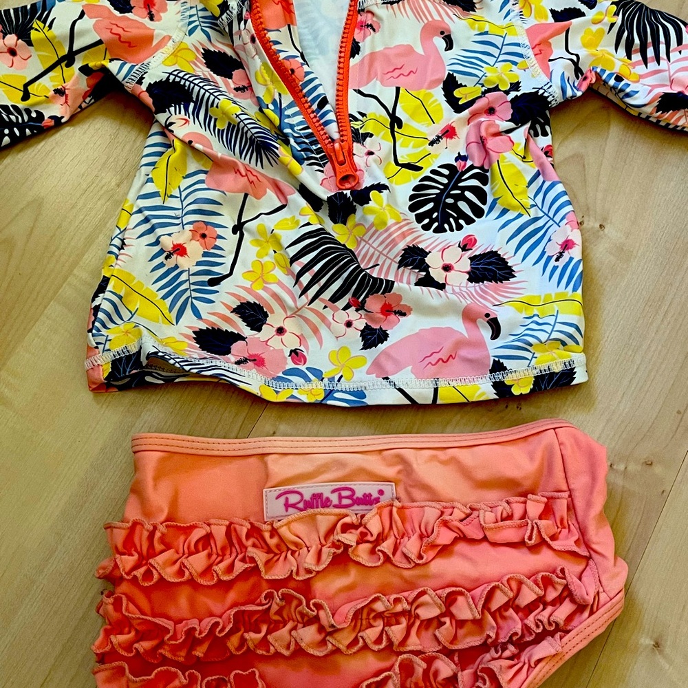 Ruffle butts 2 piece swimsuit long sleeve rash guard